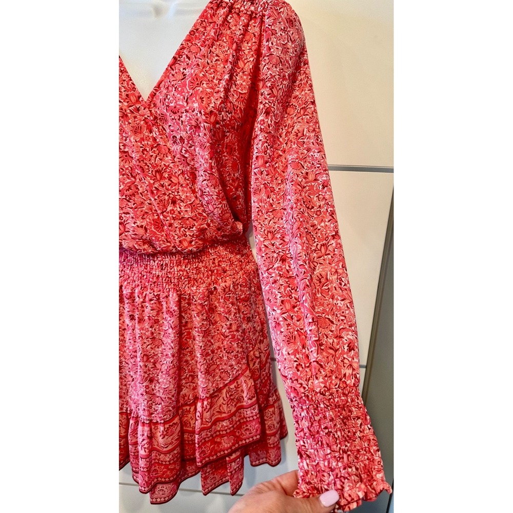 Michael Michael Kors Pink Floral Smocked Waist Dress Womens Medium Boho - Picture 7 of 15